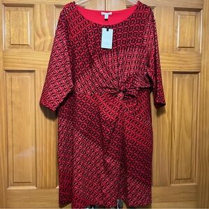 Dana Buchman Red/Black Mosaic Print Dress Size 2X NWT